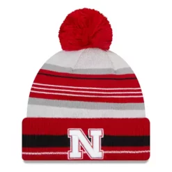New Era Nebraska Cornhuskers Grayed Stripe Pom Beanie